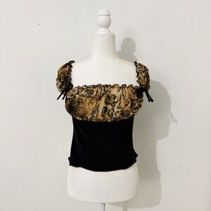 y2k vintage cheetah print milkmaid top